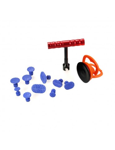 Paintless Dent Repair Tools Kit 1Pcs Red Dent Puller Removal Tool with 10Pcs Plastic Glue Tabs and 1Pcs Glass Lifter Car Suction Cup Vacuum Glass Lifter