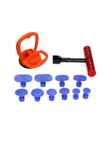 Paintless Dent Repair Tools Kit 1Pcs Red Dent Puller Removal Tool with 10Pcs Plastic Glue Tabs and 1Pcs Glass Lifter Car Suction Cup Vacuum Glass Lifter