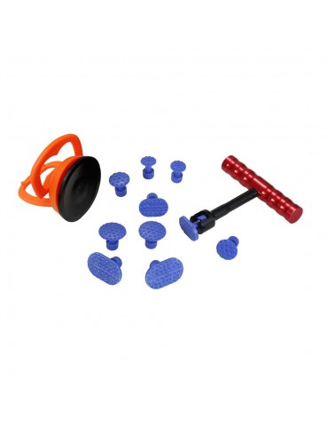 Paintless Dent Repair Tools Kit 1Pcs Red Dent Puller Removal Tool with 10Pcs Plastic Glue Tabs and 1Pcs Glass Lifter Car Suction Cup Vacuum Glass Lifter