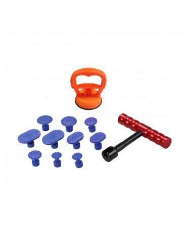 Paintless Dent Repair Tools Kit 1Pcs Red Dent Puller Removal Tool with 10Pcs Plastic Glue Tabs and 1Pcs Glass Lifter Car Suction Cup Vacuum Glass Lifter