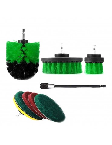 9Pcs Drill Brush Attachment Kit Power Scrubber Drill Brushes with 6 Inch Long Reach Extension Car Bathroom Cleaning