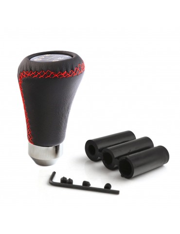 Car Manual Gear Shift Knob Shifter Leather Black Red Stitch 6 Speed Universal