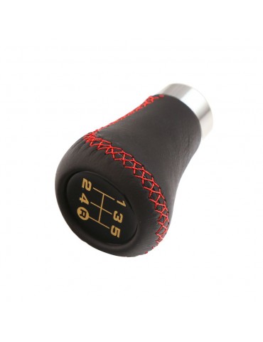 Car Manual Gear Shift Knob Shifter Leather Black Red Stitch 6 Speed Universal