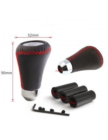 Car Manual Gear Shift Knob Shifter Leather Black Red Stitch 6 Speed Universal