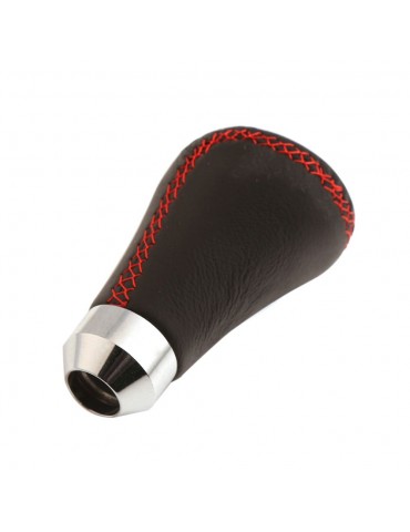 Car Manual Gear Shift Knob Shifter Leather Black Red Stitch 6 Speed Universal