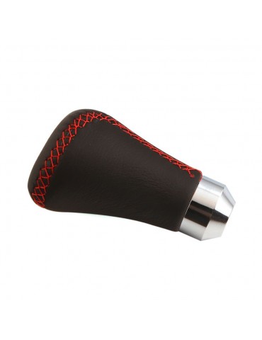 Car Manual Gear Shift Knob Shifter Leather Black Red Stitch 6 Speed Universal