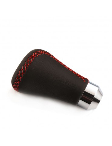 Car Manual Gear Shift Knob Shifter Leather Black Red Stitch 6 Speed Universal