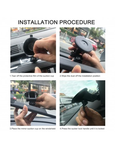 Anti Glare Rear View Mirror, Suction Cup Universal Rearview Mirror with Ambient Lighting, 360°Adjustable for Car Truck, 248*70mm