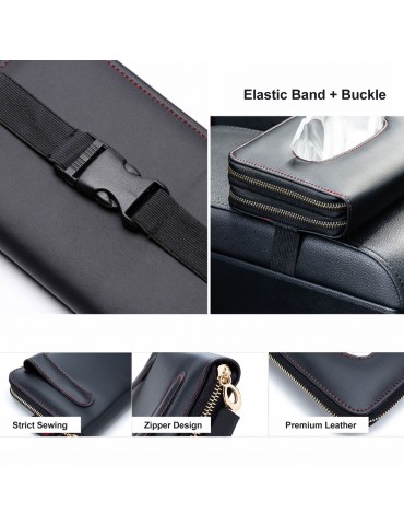 Leather Car Visor Tissue Holder Zipper Tissue Box Paper Towel Cover Case for Car Truck Decoration