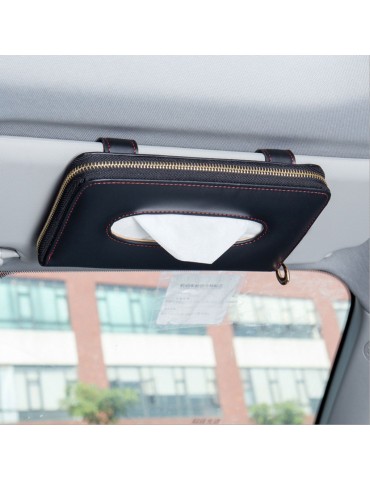 Leather Car Visor Tissue Holder Zipper Tissue Box Paper Towel Cover Case for Car Truck Decoration