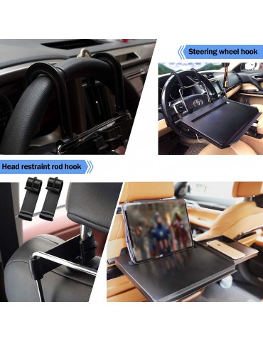 Universal Car Steering Wheel Seat Tray Desk Travel Table Laptop, Tablet Desk Headrest Tray for Working Writing Eating