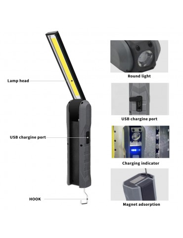 Portable Foldable USB Work Light 4 Mode COB Flashlight Rechargeable Magnetic LED Torch Flexible for Garage Mechanic Auto Car Truck Repair Camping Hiking Emergency