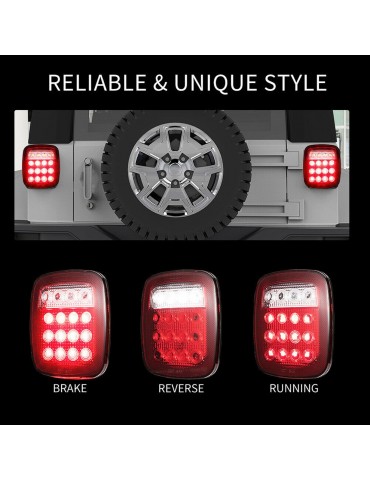 2Pcs Tail Lights 16L-EDs Brake Reverse Turn Signal Lamp for RV V-ans Truck Trailer J-eep SUV