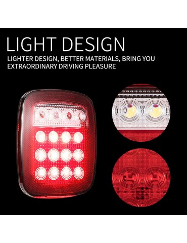 2Pcs Tail Lights 16L-EDs Brake Reverse Turn Signal Lamp for RV V-ans Truck Trailer J-eep SUV