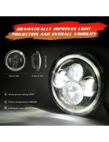 1pc 7 Inch Round Shaped LED Front Headlight Replacement For Jeep Wrangler JK LJ TJ CJ Motorcycles Headlight