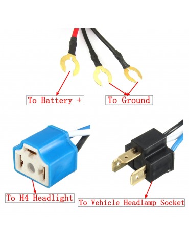 12V Car H4 Headlight Relay Wiring Harness Ceramic Lampholder Big Lamp Brilliance Intensifier