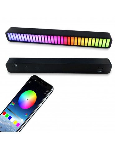 32 Bit RGB Sound Field Pickup Ambient Light Voice Activated Pickup Rhythm Light Sound Reactive LED Light Bar Colorful Fashionable BT Control Lamp Bar for Car Home Office Decoration