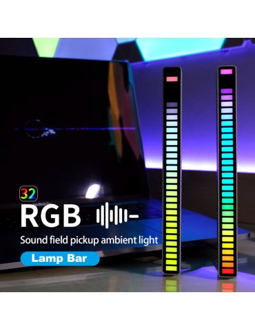 32 Bit RGB Sound Field Pickup Ambient Light Voice Activated Pickup Rhythm Light Sound Reactive LED Light Bar Colorful Fashionable BT Control Lamp Bar for Car Home Office Decoration