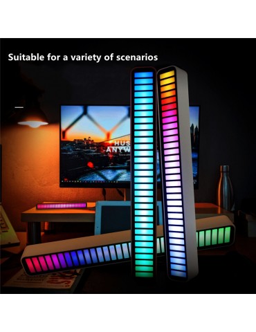 32 Bit RGB Sound Field Pickup Ambient Light Voice Activated Pickup Rhythm Light Sound Reactive LED Light Bar Colorful Fashionable BT Control Lamp Bar for Car Home Office Decoration