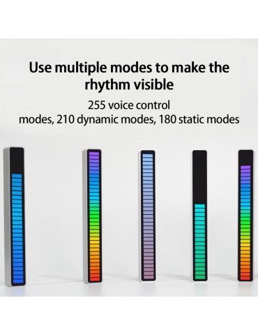 32 Bit RGB Sound Field Pickup Ambient Light Voice Activated Pickup Rhythm Light Sound Reactive LED Light Bar Colorful Fashionable BT Control Lamp Bar for Car Home Office Decoration