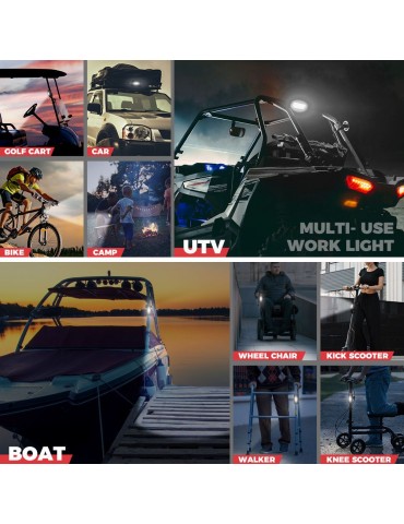 Multifunction LED Dome Light UTV ATV Car Roll Bar Interior Light Waterproof USB Rechargeable Work Lamp for 1.5-2 Inch Roll Bar Cage