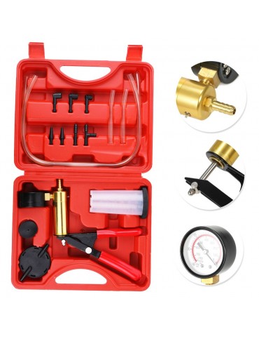 17pcs Professional Car Auto Hand Held Vacuum Pressure Pump Brake Bleeder Adaptor Fluid Reservoir Tester Vacuum Bleeding Test Kits Kits 2 in 1 Tool Kit Vacuum Tester