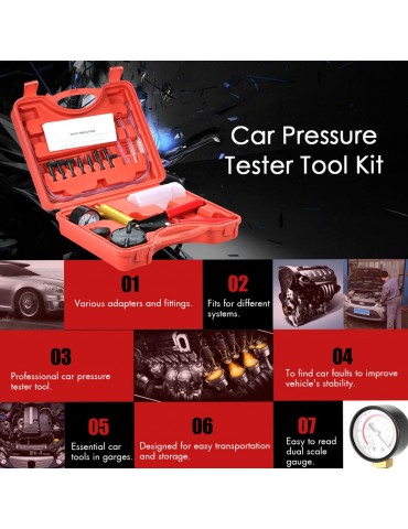 17pcs Professional Car Auto Hand Held Vacuum Pressure Pump Brake Bleeder Adaptor Fluid Reservoir Tester Vacuum Bleeding Test Kits Kits 2 in 1 Tool Kit Vacuum Tester