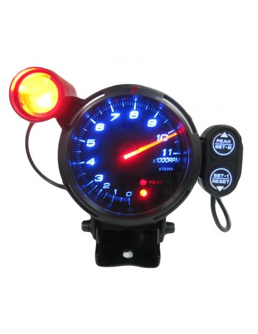 3.5'' Pointer Tachometer Kit Blue LED Pointer Display Tachometer Car Gauge Black Mirror Silver Ring