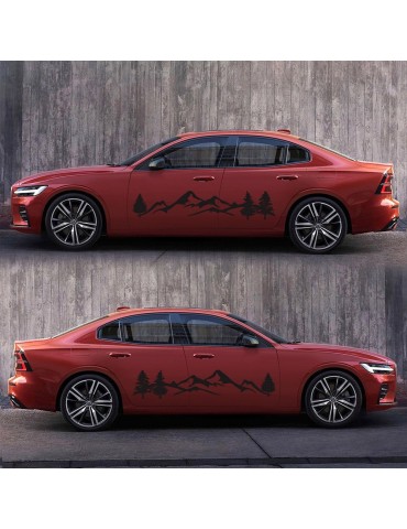 2Pcs Car Side Body Stickers Black Mountain Decals Tree Forest Custom PVC Graphic Car Decals Accessories