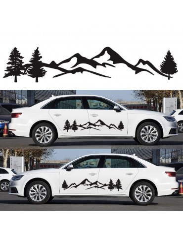 2Pcs Car Side Body Stickers Black Mountain Decals Tree Forest Custom PVC Graphic Car Decals Accessories