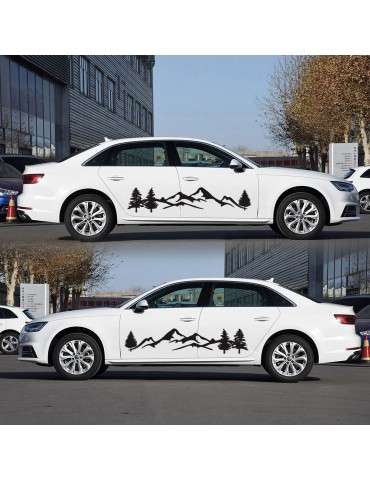 2Pcs Car Side Body Stickers Black Mountain Decals Tree Forest Custom PVC Graphic Car Decals Accessories