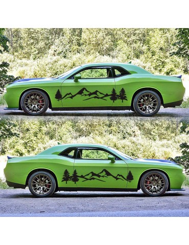 2Pcs Car Side Body Stickers Black Mountain Decals Tree Forest Custom PVC Graphic Car Decals Accessories