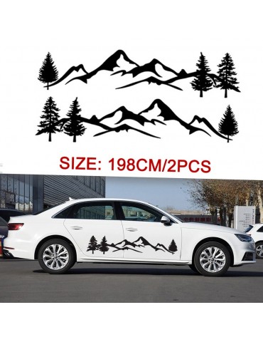 2Pcs Car Side Body Stickers Black Mountain Decals Tree Forest Custom PVC Graphic Car Decals Accessories