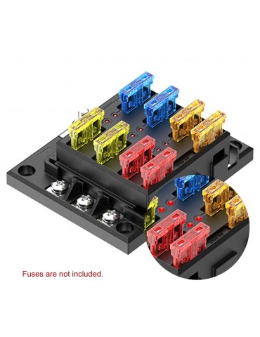 6 Way Blade Fuse Block Fuse Holder Box New 6 Circuit ATP/ATC/ATO with LED Indicator Adjustable 180 Degree Rotating Cover for Dual-use(Fuses not Included) Replacement for Car Truck Motorcycle Minibus