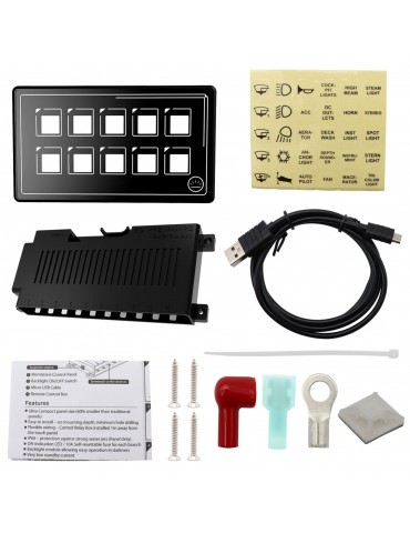 Car Universal 10P Membrane Control Switch Panel with Backlight Module LED Touch Electronic Accessories USB Cable Built-in PPTC IP67 Waterproof