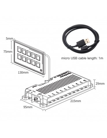 Car Universal 10P Membrane Control Switch Panel with Backlight Module LED Touch Electronic Accessories USB Cable Built-in PPTC IP67 Waterproof