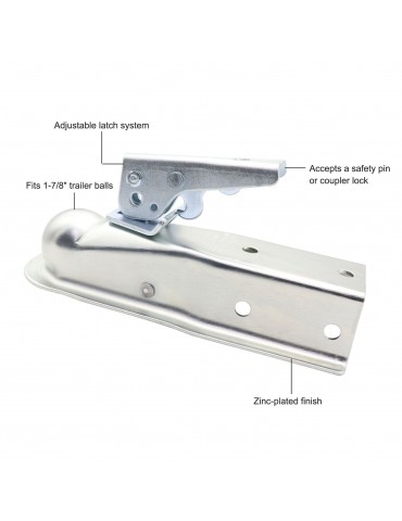 1-7/8'' Straight Trailer Coupler,2000lb Weight Capacity, for Towing RV Boat Camper