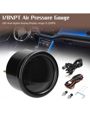 Dual Display Air Pressure Guage LED Digital Air Suspension Gauge 0-220PSI with 2pcs 1/8NPT Sensors