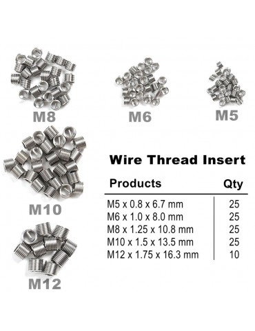 131Pcs Stripped Thread Rethread Helicoil Repair Kit Set Metric M5 M6 M8 M10 M12