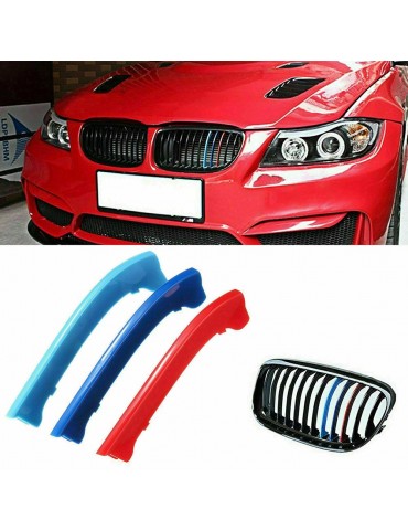 3pcs Cars M Color Front Kidney Grille Strips Covers Decoration Replacement for BMW 3 Series E90 E91 LCI 2009-2012 with 12 Bars on the Grille