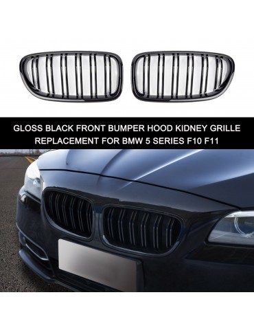 2Pcs Gloss Black Front Bumper Hood Kidney Grille Racing Grille Replacement for BMW 5 Series F10 F11