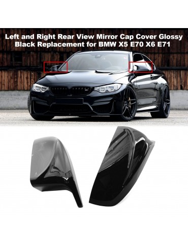 Left and Right Rear View Mirror Cap Cover Glossy Black Replacement for BMW X5 E70 X6 E71